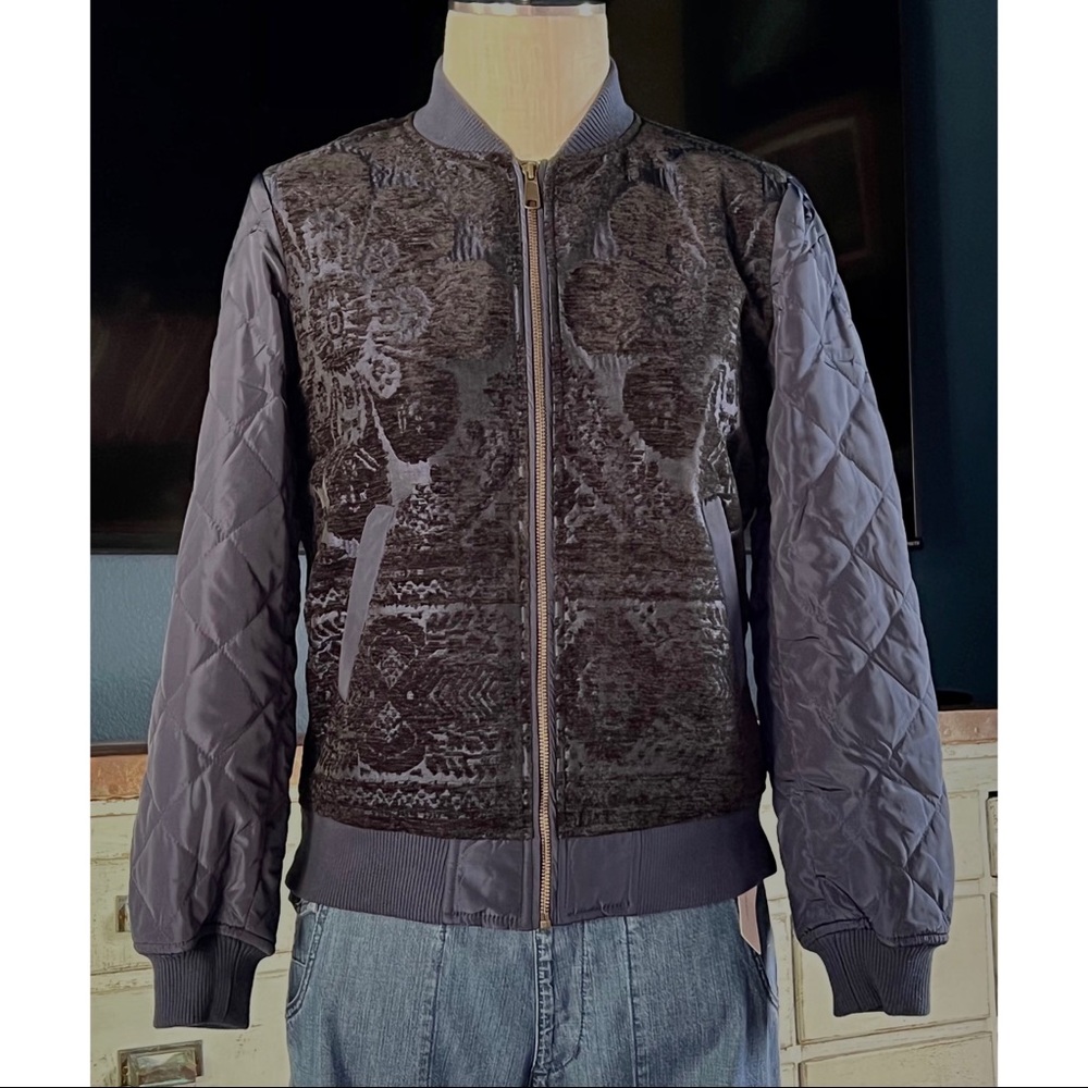 Anthropologie Clemence Embroidered Blue Bomber Jacket NWT New XS